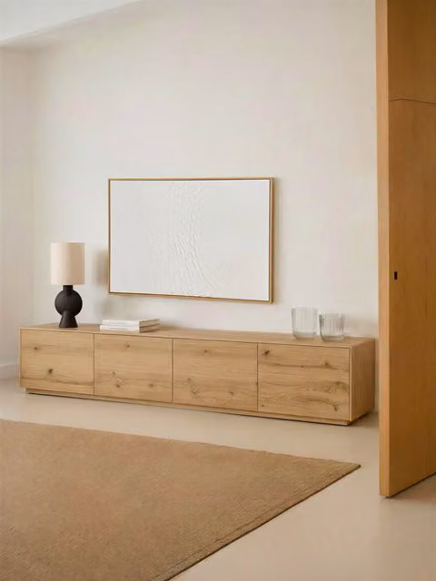 Mobile TV Unite 240 Kenay Home in impiallacciato rovere nodoso color beige e marrone