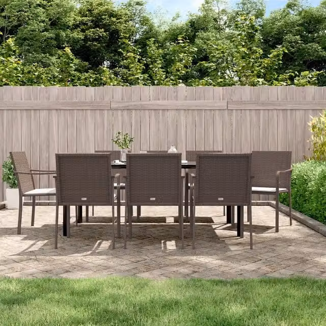 Set Pranzo da Giardino 9 pz con Cuscini in Polyrattan e Acciaio 3186966