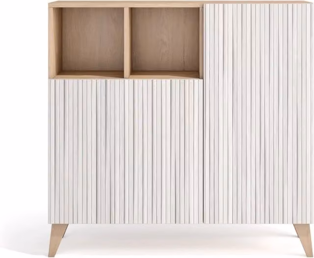 Scarpiera Herdasa effetto rovere chiaro ante stampa doghe bianche 87x90x27cm