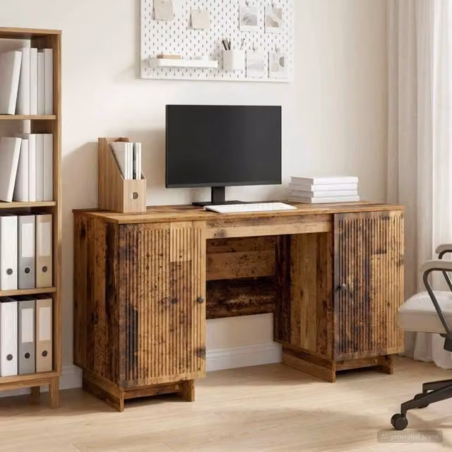 Scrivania moderna vidaXL in legno marrone L: 142,5 cm, P: 50 cm, H: 75 cm – 1
