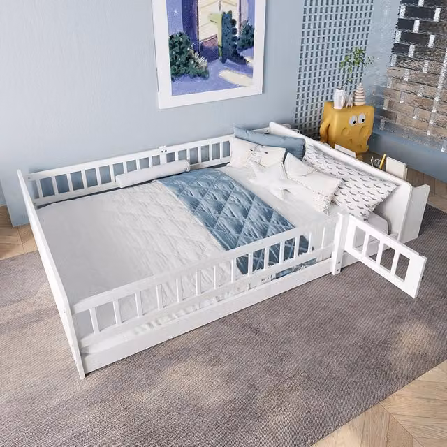 Letto bambino-Xylo-140x200 cm-legno, contenitore aperto, ripiani, struttura apribile, bianco