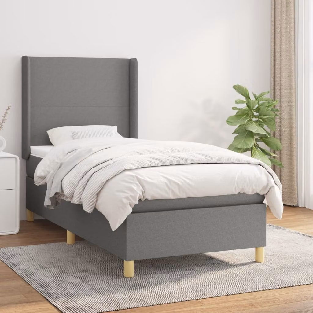 The Living Store Letto a molle con materasso grigio scuro 90x200 cm in tessuto