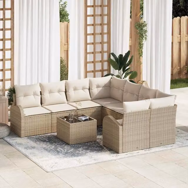 Set Divano da Giardino 9 pz Beige polyrattan 3345981
