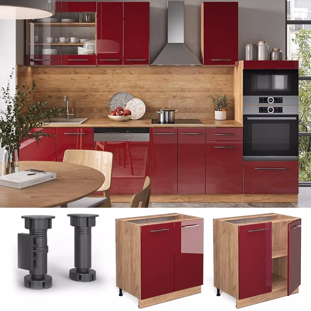 Mobiletto base cucina Vicco Fame-Line bordeaux lucido e rovere dorato con ripiani interni L: 80 cm – 2