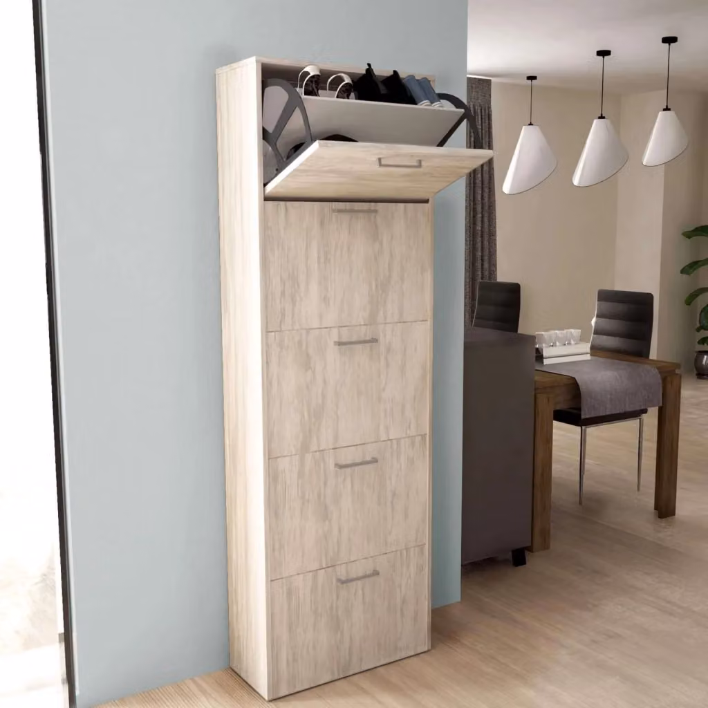 Scarpiera moderna Cosma con 5 ante a ribalta in pino chiaro L/P/H: 59 x 25 x 172 cm – 3