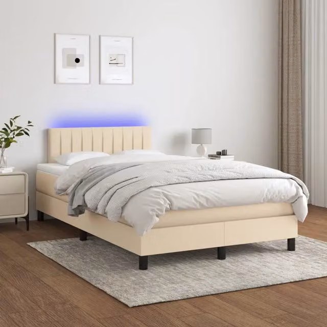Letto a molle con materasso vidaXL in tessuto beige e bianco con illuminazione LED sottostante e porta USB, L/P/H: 120 x 200 x 78 cm