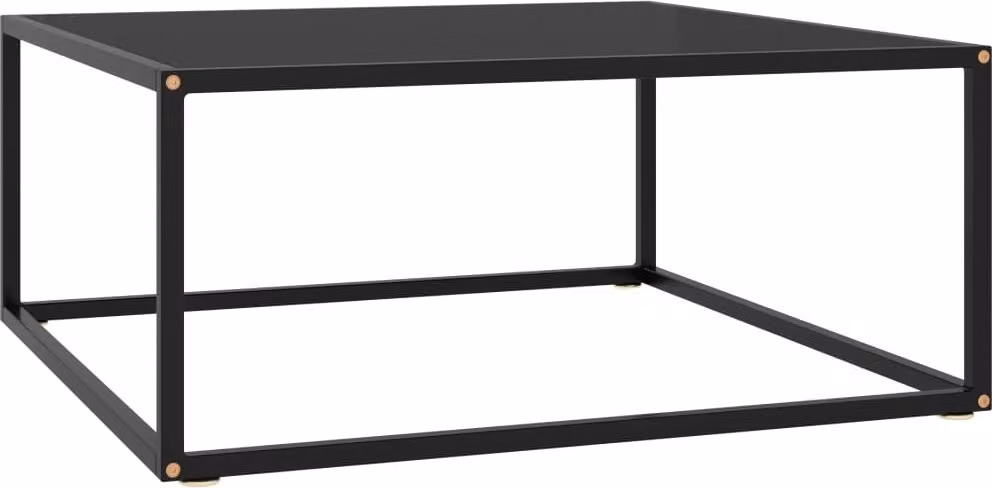 The Living Store Tavolino nero con vetro nero 80x80x35 cm