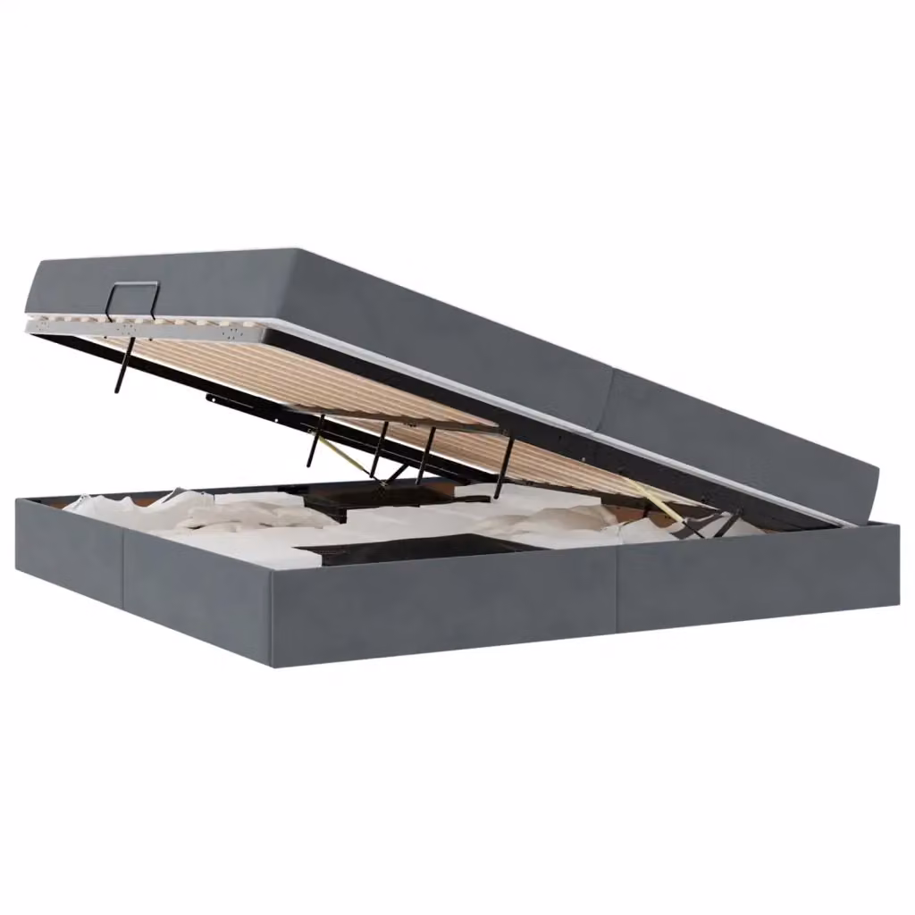 Letto con contenitore e materasso ibrido vidaXL in velluto grigio, L/P/H: 200 x 200 x 280 cm – 2
