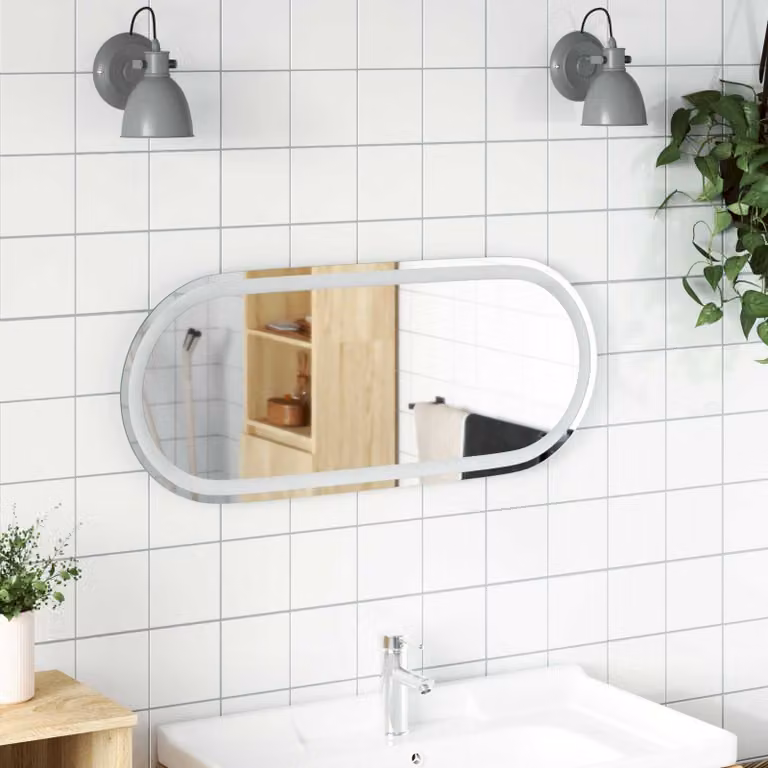 Specchio da bagno moderno vidaXL con illuminazione LED in vetro temperato, L: 80 cm, P: 35 cm