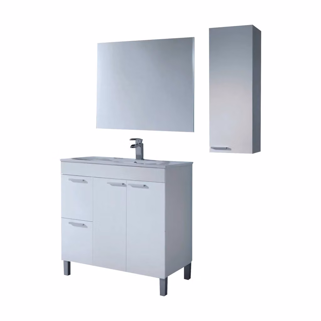 Set mobili bagno DMORA Paderna con specchio, design moderno in bianco lucido, L/P/H: 80 x 45 x 86 cm – 2