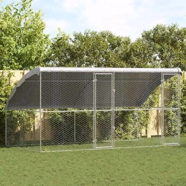 Set di 2 cuccie per cani vidaXL in metallo argentato, resistenti alle intemperie, L/P/H: 4 x 2 x 2 m