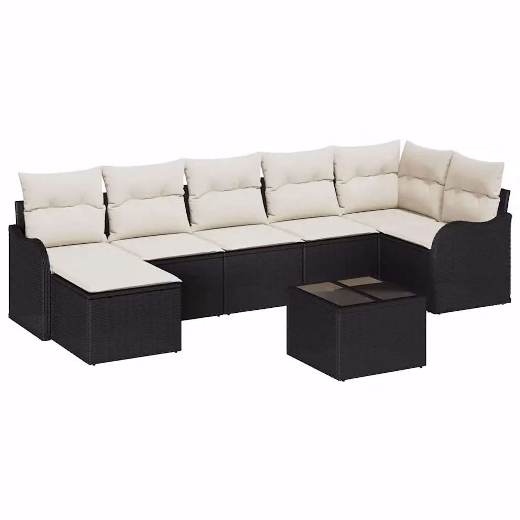 Set Divano da Giardino vidaXL 8 pz in Polyrattan Nero e Bianco con Cuscini e Tavolino – 2