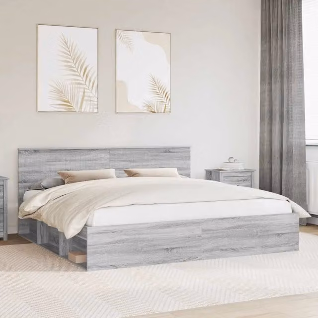 Struttura del letto-Giroletto Grigio Sonoma 200 x 200 cm Pino massello 913567
