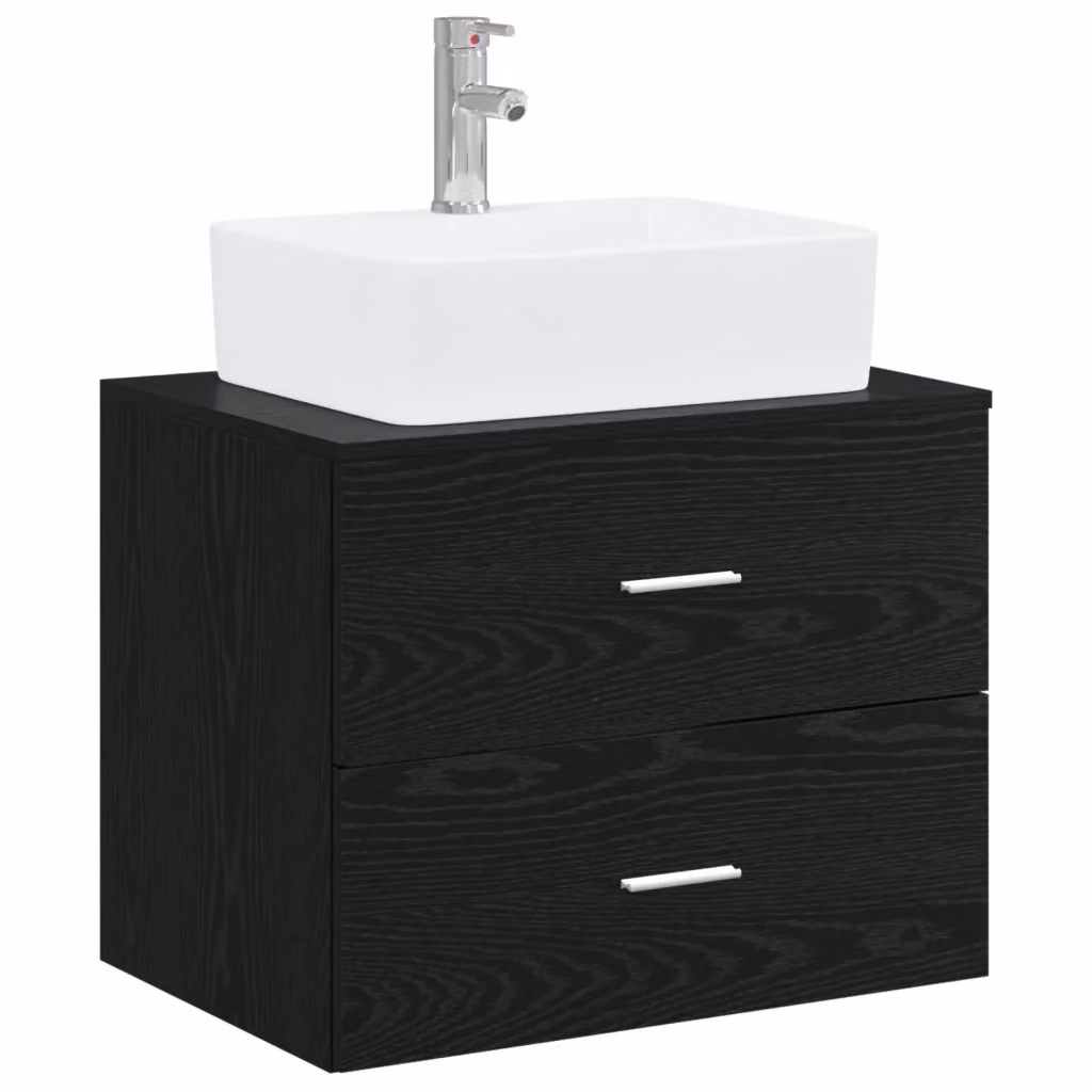 Mobile lavabo moderno vidaXL nero con cassetti e ante in legno MDF sospeso