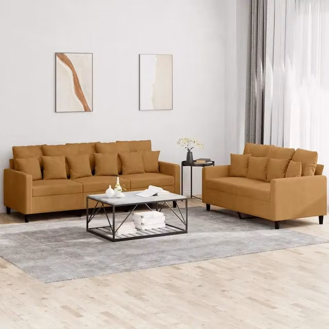 Set di Divani 2 pz con Cuscini Marrone in Velluto 3201727