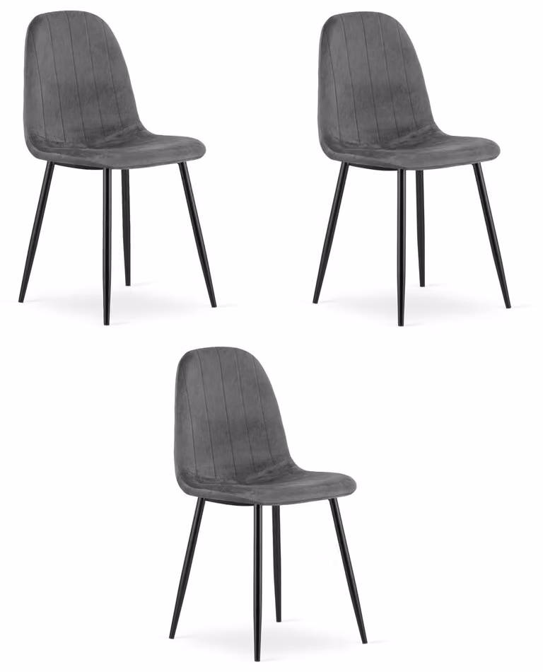 Sedia - Leobert - Padva - Velluto grigio scuro/gambe nere - 44,5 x 53 x 87 cm - Set da 3