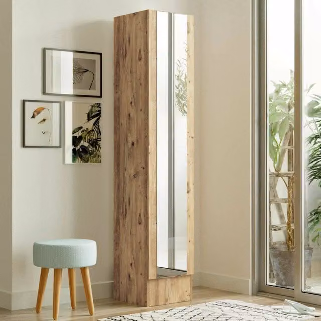 DMORA Jacques Mobile da Ingresso con Specchio, Marrone Quercia, L/P/H: 36 x 36 x 180 cm – 1