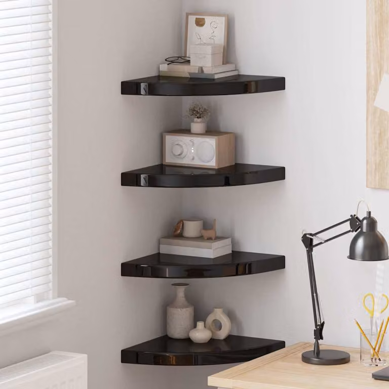 Set di 4 Scaffali Angolari da Parete vidaXL in MDF Nero Lucido L/P/H: 35 x 35 x 3,8 cm