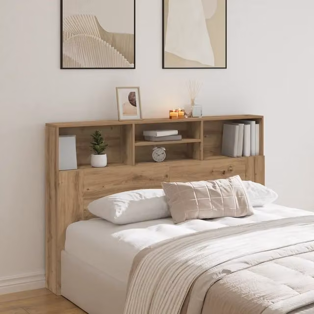 Testiera con Contenitore e Ripiani Design Mania in Legno Marrone L: 160 cm, P: 19 cm, H: 103,5 cm – 1