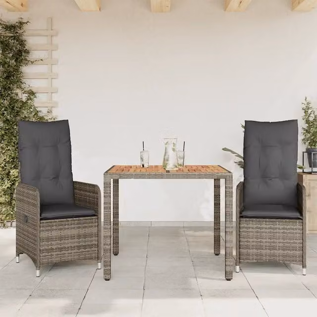 Set Bistrò da Giardino 3 pz con Cuscini in Polyrattan Grigio 3277019