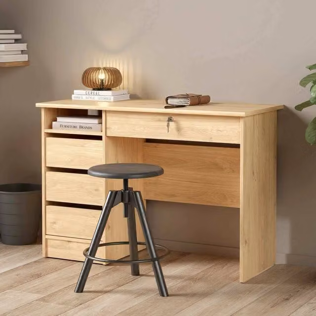 Scrivania Franklin DMORA moderna con cassettiera, tavolo da ufficio in legno e MDF color rovere, L: 109 cm, P: 49 cm, H: 76 cm – 1
