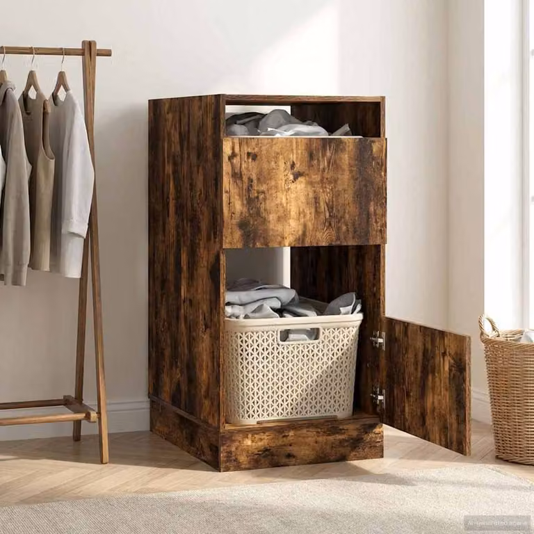 Mobile da lavanderia vidaXL con ante a battente in Rovere fumé, L/P/H: 50 x 68 x 102 cm