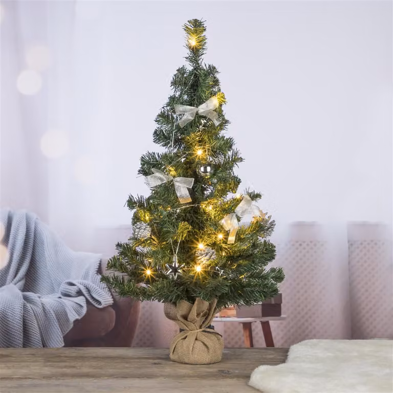 Albero di Natale artificiale decorato illuminazione LED Timer 75cm Argento