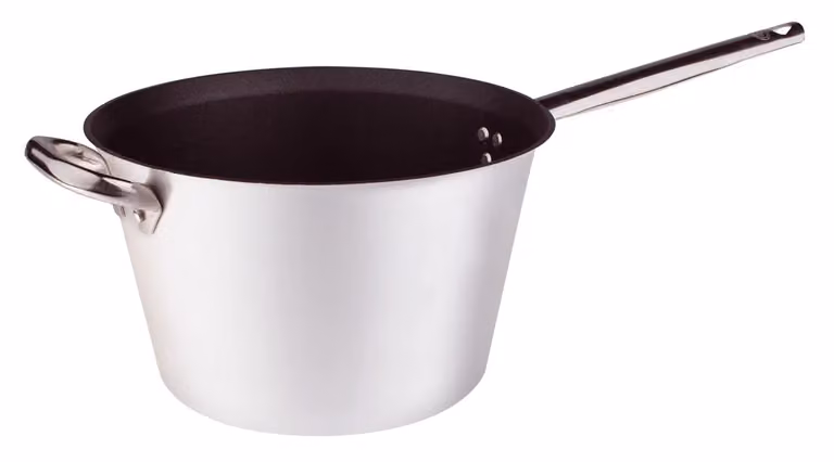 Paiolo per polenta in alluminio antiaderente 3mm con manico e maniglia, diam.24cm
