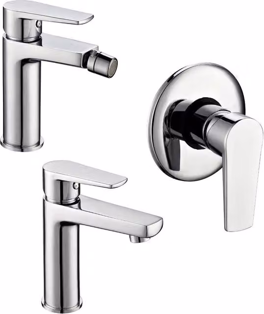 Tris rubinetti miscelatori bidet lavabo doccia ad incasso linea asia cromata