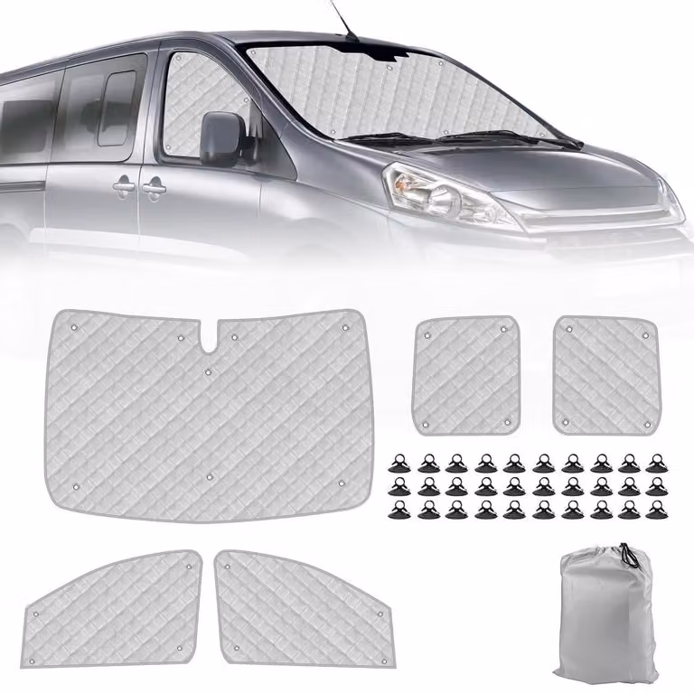 Tappetini termici per l'abitacolo, confezione da 5 pezzi, per Citroen Dispatch dal 2006 al 2016. Offrono protezione solare, privacy e controllo della temperatura