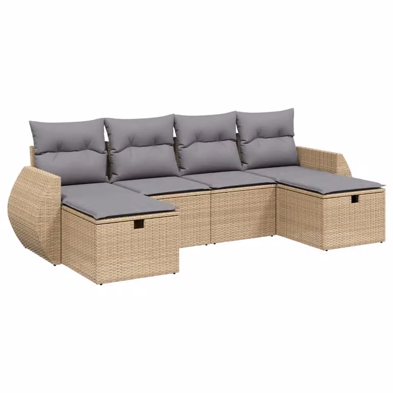 Set Divano da Giardino 6 pz con Cuscini Beige Misto Polyrattan