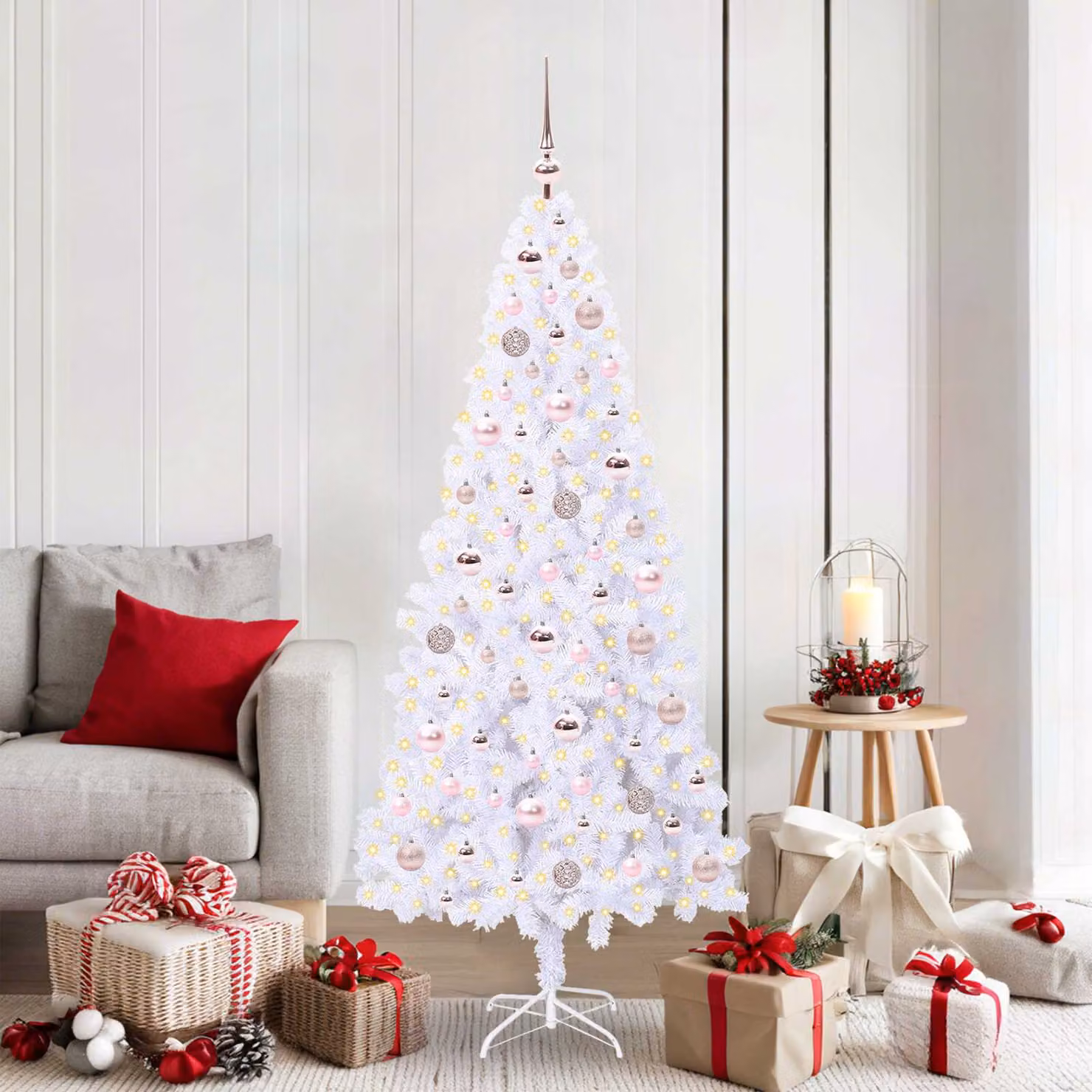 Albero di Natale artificiale moderno vidaXL Bianco con luci LED RGB in PVC e metallo, Altezza: 180 cm