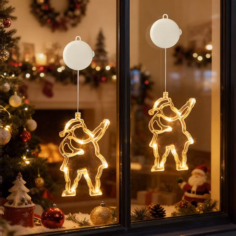 2 pezzi LED Babbo Natale Fata luci finestra con ventosa per partito Natale appeso finestra decorazione