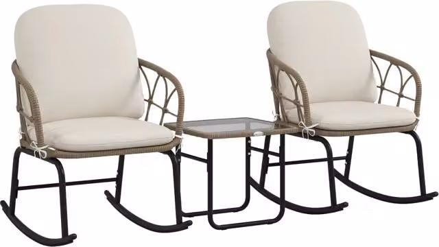 Set Sedie a Dondolo ¨C Minimal ¨C PE Rattan, Colore Crema