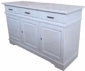 Credenza madia buffet in legno massiccio Shabby chic 3 ante mod Beverly bianco anticato