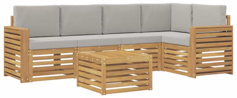 Set di divani da esterno, 6 pezzi, bianco e grigio chiaro
