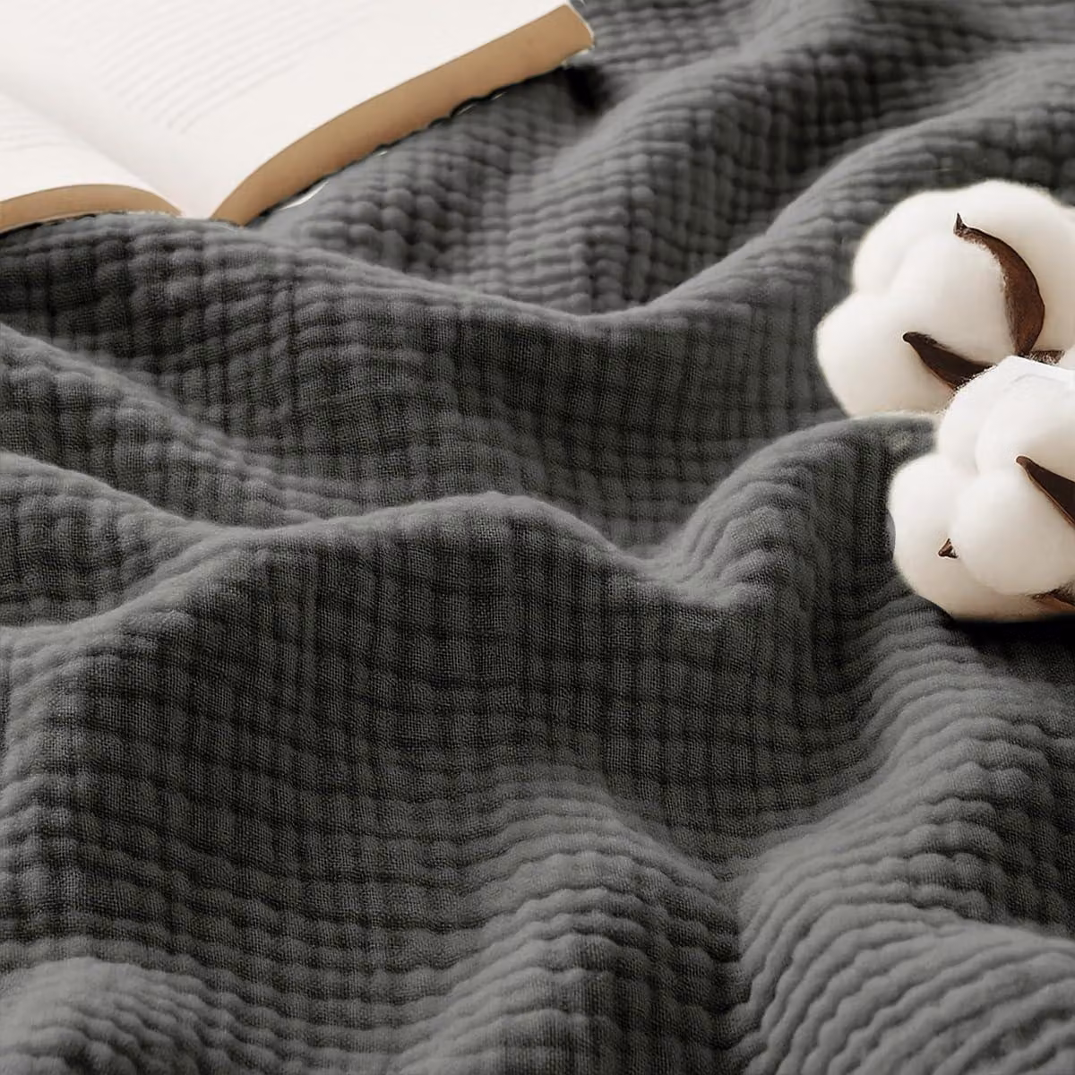 Coperta in mussola, 220x240 cm, a 4 strati, grigia, certificata Oeko-Tex