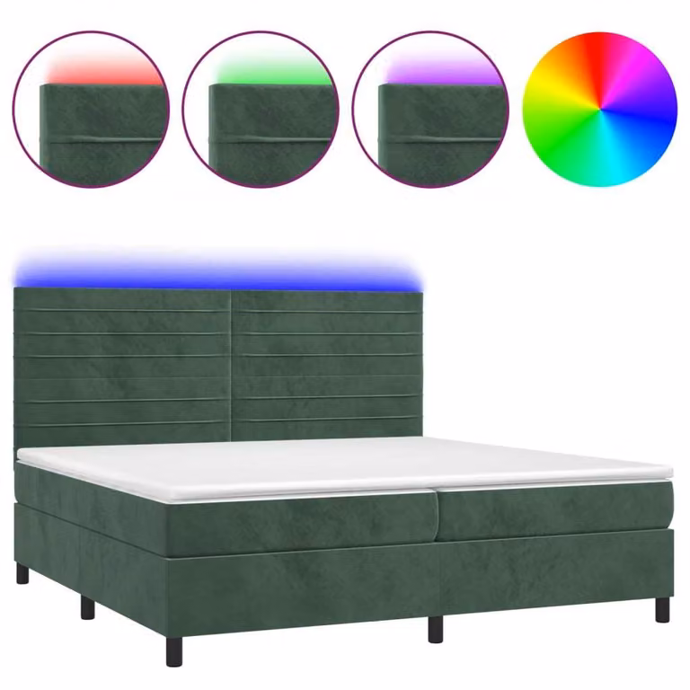 Letto a Molle con Materasso e LED Verde Scuro 200x200cm Velluto