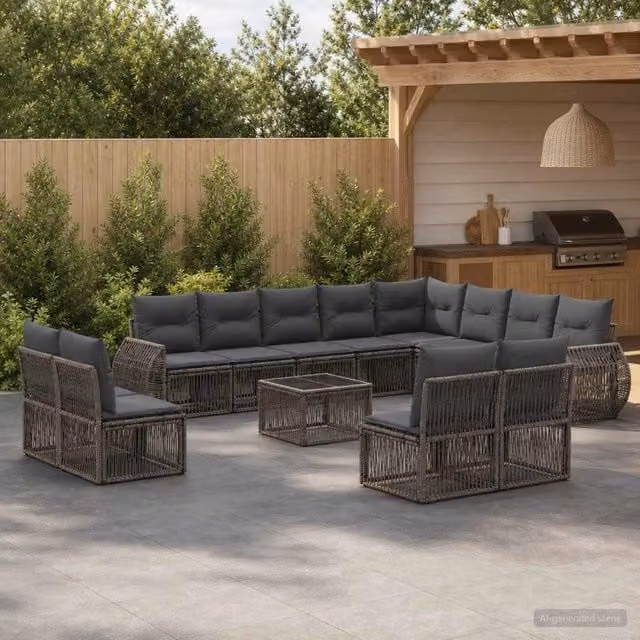 Set Divano da Giardino vidaXL a forma a U in Polyrattan con 13 pezzi, Grigio e Antracite – 1