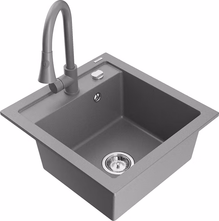 Mexen Vito lavello in granito 1 vasca con rubinetto da cucina Elia, grigio - 6503-71-670101-71