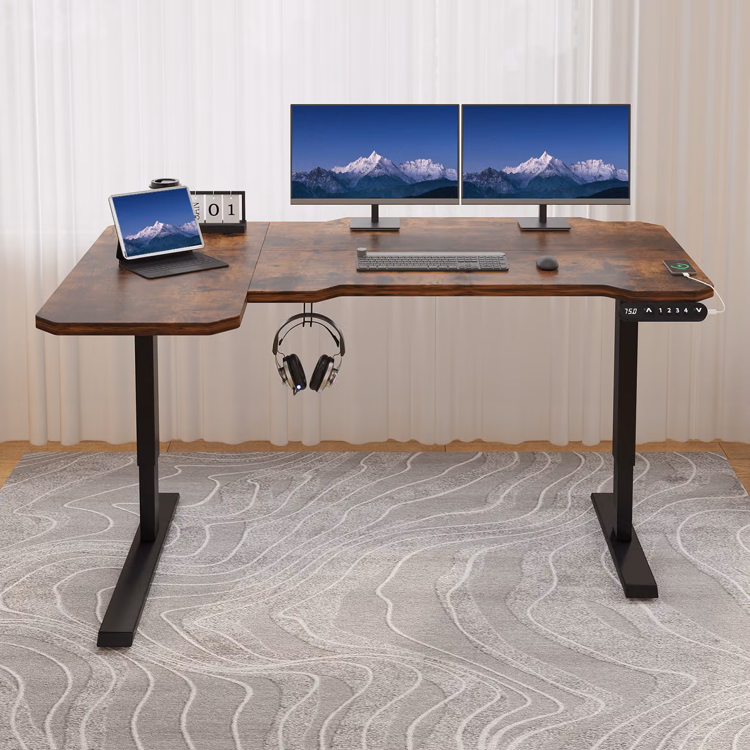 Hilodesk 150cm L-Form Scrivania Elettrica, Scrivania a Forma L 150 Cm Regolabile in Altezza, Scrivania Seduta E Stante per Ufficio Casa, Marrone