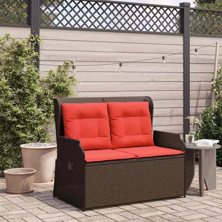 Panchina da giardino moderna vidaXL in rattan e metallo marrone con braccioli