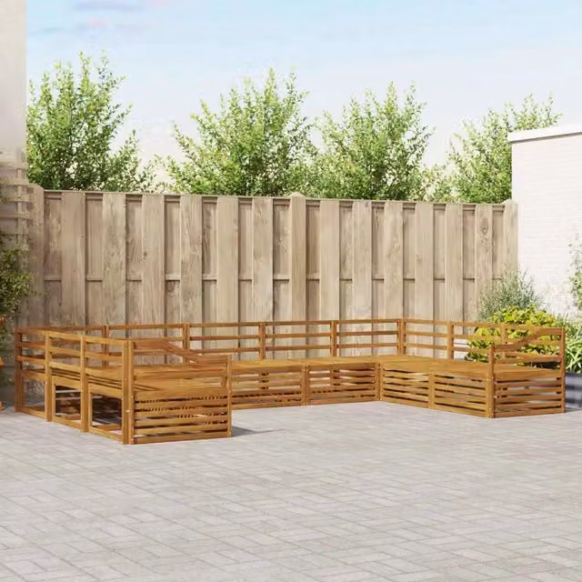 Set di divani da esterno a L vidaXL in legno di acacia massello marrone con 9 pezzi e cuscini inclusi – 1