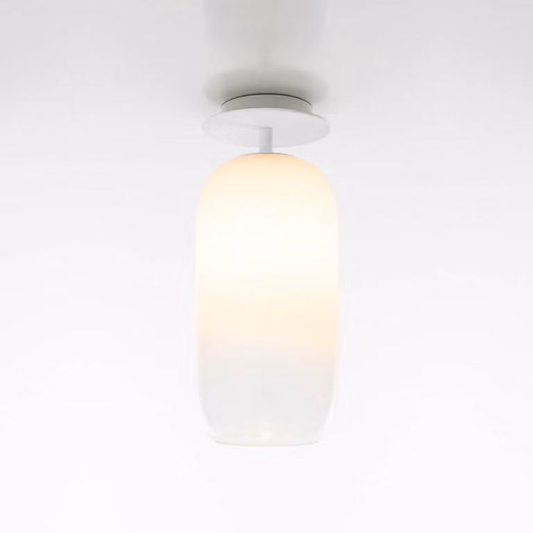 Artemide Plafoniera di design Gople Mini, dimmerabile, Bianco / Opale, Soggiorno / Sala da pranzo, Vetro, Design, Plafoniera