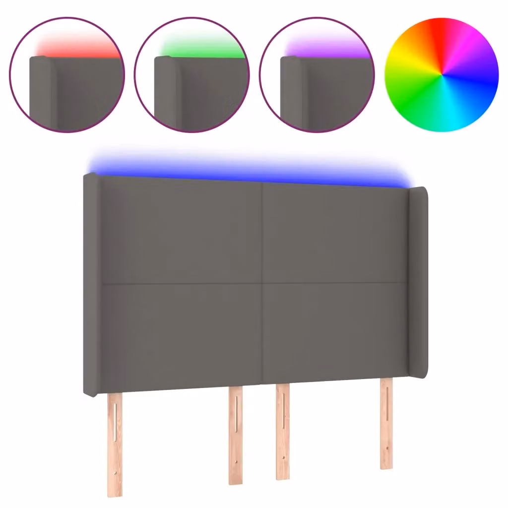Testiera con LED Design Mania in similpelle grigia con porta USB, L: 147 cm, P: 16 cm, H: 118/128 cm – 2