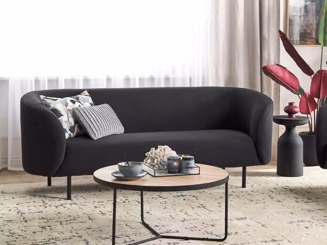 Divano 3 posti Beliani in tessuto nero stile glamour per soggiorno L: 200 cm, P: 79 cm, H: 70 cm – 1
