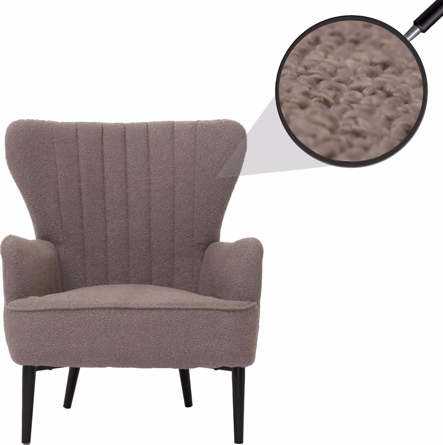 Poltrona relax HWC-K37, poltrona da cocktail/poltrona a orecchie, sedia imbottita in stile retrò vintage, rivestita in tessuto bouclé (600 g/m²), colore grigio chiaro