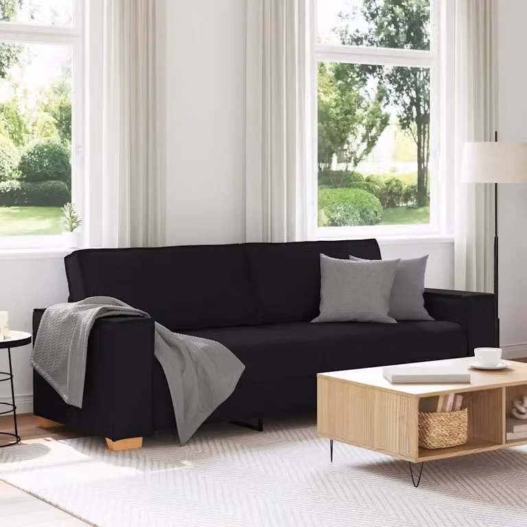 vidaXL Divano a 3 posti moderno in tessuto nero L: 220 cm, P: 78 cm, H: 84 cm