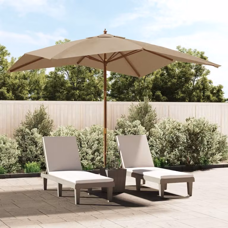 Ombrellone da Giardino vidaXL con Palo in Legno, Colore Beige/Grigio, L/P/H: 300 x 300 x 273 cm