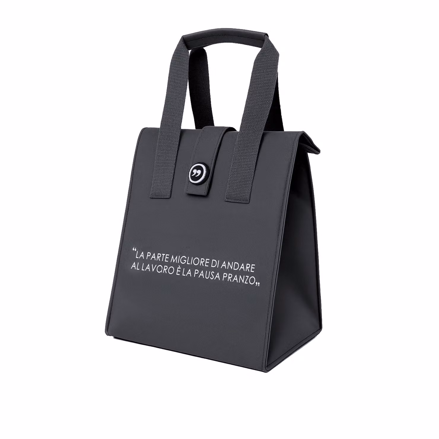 Borsa porta pranzo termica grigia con scritta da 12 L – 2